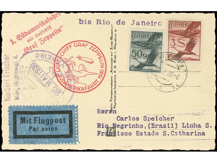 Karte nach Rio, alle Stempel vorderseitig, Kabinett