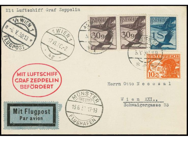 Landungsfahrt nach Münster, Karte, alle Stempel vorderseitig, Kabinett