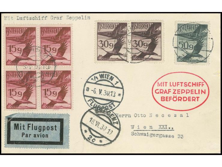Vorarlbergfahrt, Karte (rechts kurzer Einriß), alle Stempel vorderseitig