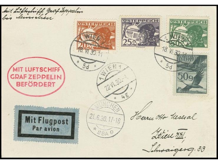 Deutschlandfahrt, Karte bis München, alle Stempel vorderseitig, Kabinett