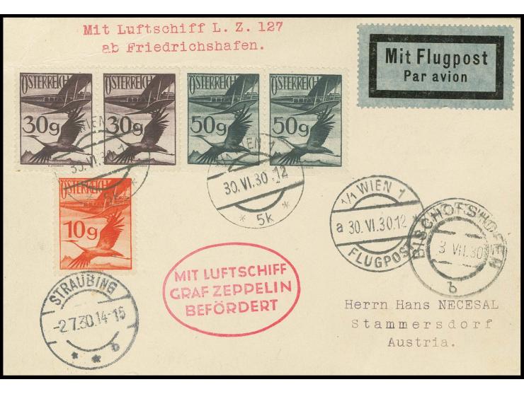 Alpenfahrt, Karte mit Ankunftsstempel von Straubing, alle Stempel vorderseitig, Kabinett