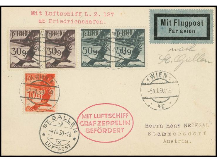 Schweizfahrt 4.7., Karte mit Ankunftsstempel von St. Gallen, alle Stempel vorderseitig, Kabinett