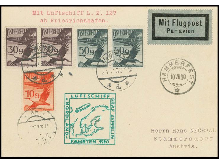 Spitzbergenfahrt, Karte mit Ankunftsstempel von Hammerfest, alle Stempel vorderseitig, Kabinett