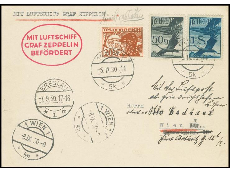 Breslaufahrt, Karte, alle Stempel vorderseitig, Kabinett
