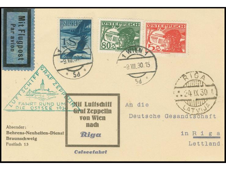 Ostseefahrt, Karte Abwurf Riga mit vorderseitigem Ankunftsstempel, Kabinett