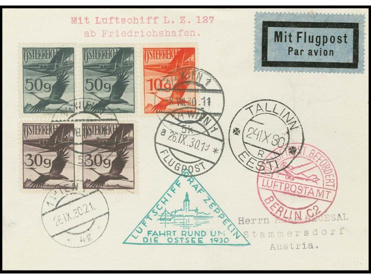 Karte Abwurf Tallinn mit Ankunftsstempel, zusätzlich Flugpost-Bestätigungsstempel von Berlin C2, alle Stempel vorderseitig, K