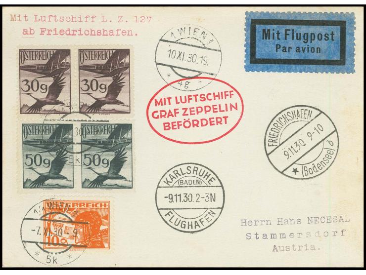 Landungsfahrt nach Karlsruhe, Karte mit vorderseitigem Ankunftsstempel, Pracht