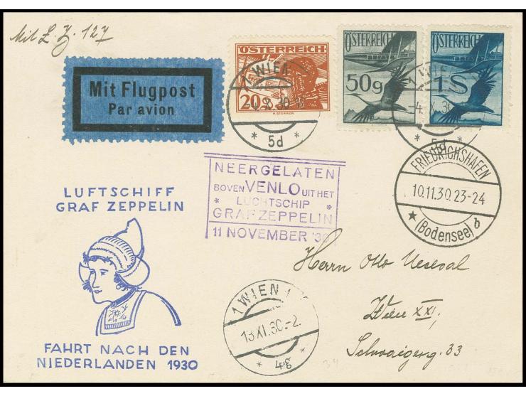Niederlandefahrt, Karte nach Venlo mit violettem Ankunftsstempel, alle Stempel vorderseitig, Kabinett