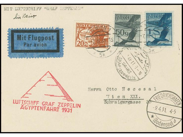 Landungsfahrt nach Ägypten, Karte bis Kairo mit vorderseitigem Ankunftsstempel, Kabinett