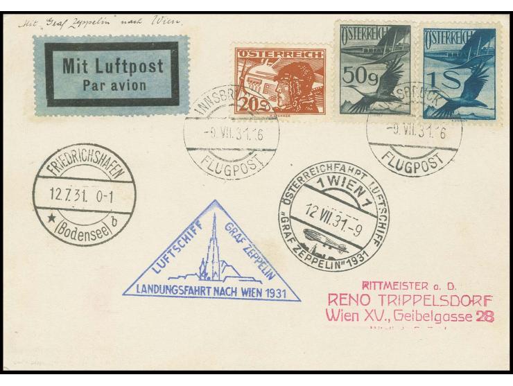 Österreichfahrt, Karte ab Innsbruck mit vorderseitigem Ankunftsstempel, Kabinett