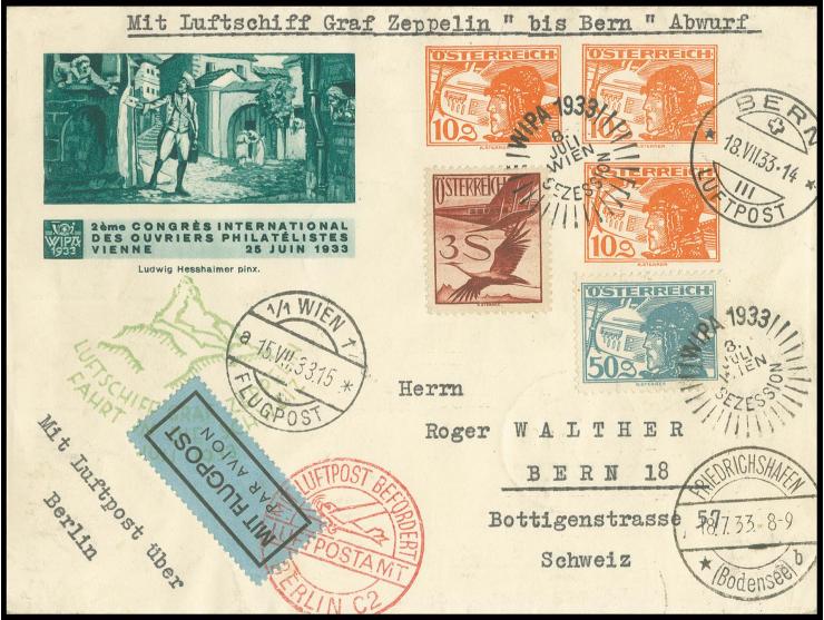 Schweizfahrt 18.7., WIPA-Ganzsachenumschlag mit Sonderstempel und vorderseitigem Ankunftsstempel von Bern, Kabinett