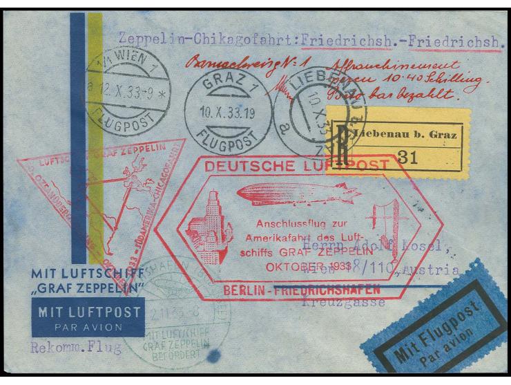 Barfrankatur-R-Brief der Rundfahrt, Anschlußflug Berlin bis Friedrichshafen mit vorderseitigem Ankunftsstempel, RR!