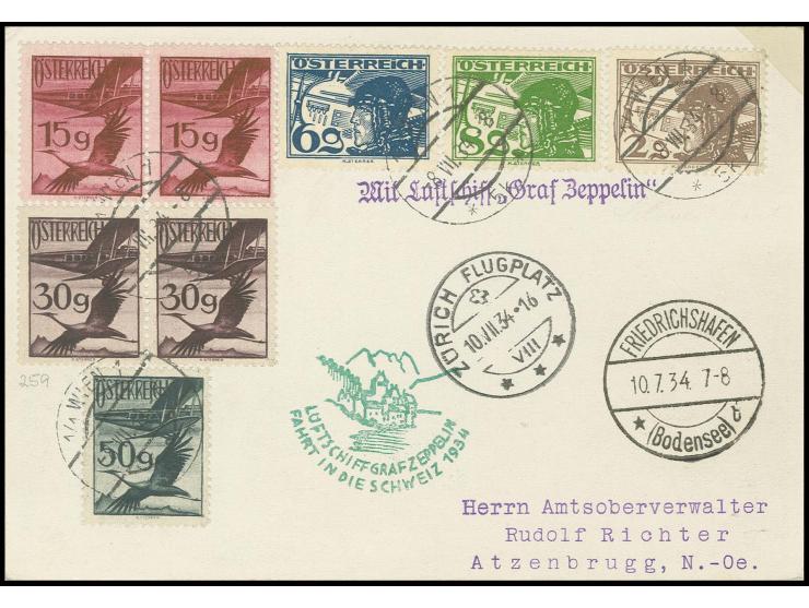 Schweizfahrt 10.7., Karte mit vorderseitigem Ankunftsstempel "ZÜRICH FLUGPLATZ", Kabinett