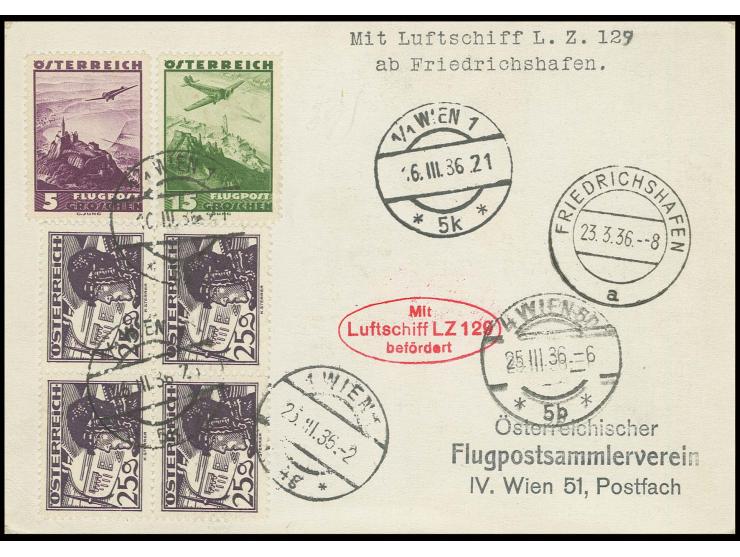 1. Postfahrt der "Hindenburg", Karte, alle Stempel vorderseitig, Kabinett