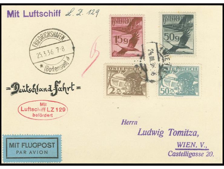 Deutschlandfahrt, Karte mit Aufgabestempel "FRIEDRICHSHAFEN 25.3.36", Kabinett