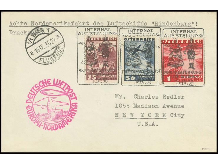 8. Nordamerikafahrt, Drucksachenumschlag mit Sonderstempel "WIEN INTERNAT. AUSSTELLUNG FÜR THEATERKUNST", Kabinett, Fotoattes