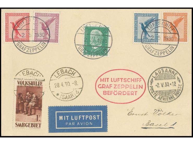 Karte Auflieferung Lebach mit DR-Zusatzfrankatur, entwertet mit Bordpoststempel, Ankunftsstempel "LAUSANNE" vorderseitig, bis
