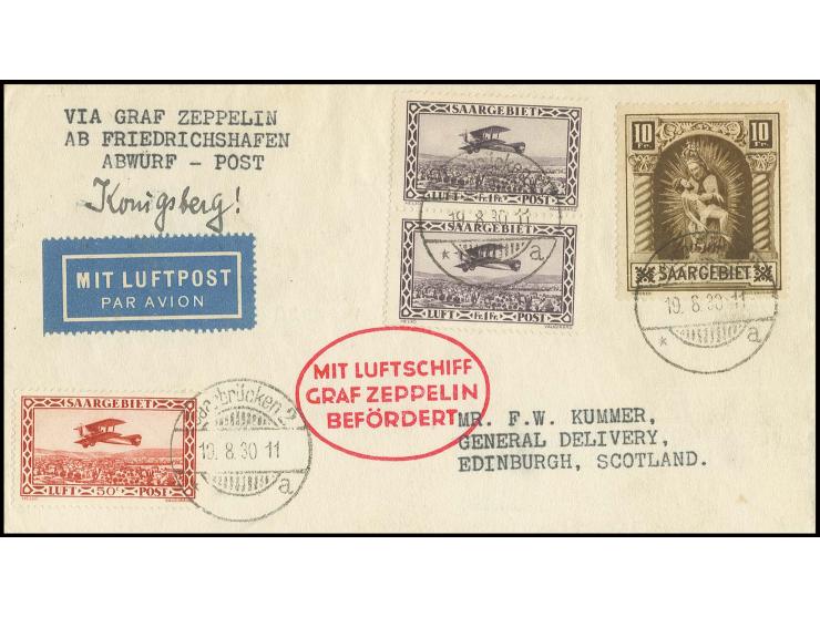 Bielefeldfahrt, ursprünglich für die Königsbergfahrt vorgesehener Brief mit guter Frankatur nach Schottland, Kabinett