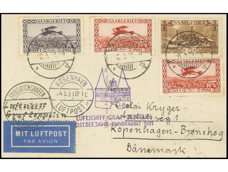Karte Abwurf Kopenhagen mit vorderseitigem Ankunftsstempel, Frankatur teils geringfügig zahnstockig
