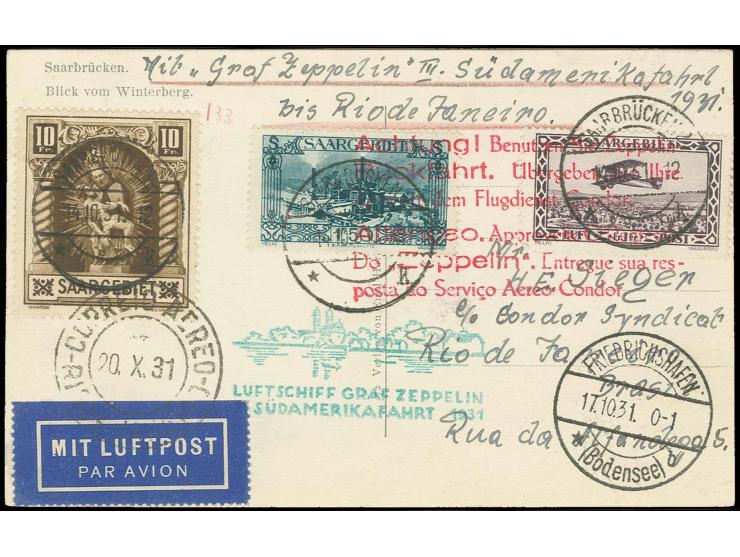 3. Südamerikafahrt, Karte nach Rio mit vorder- und rückseitig Antwort-Werbestempel, Kabinett