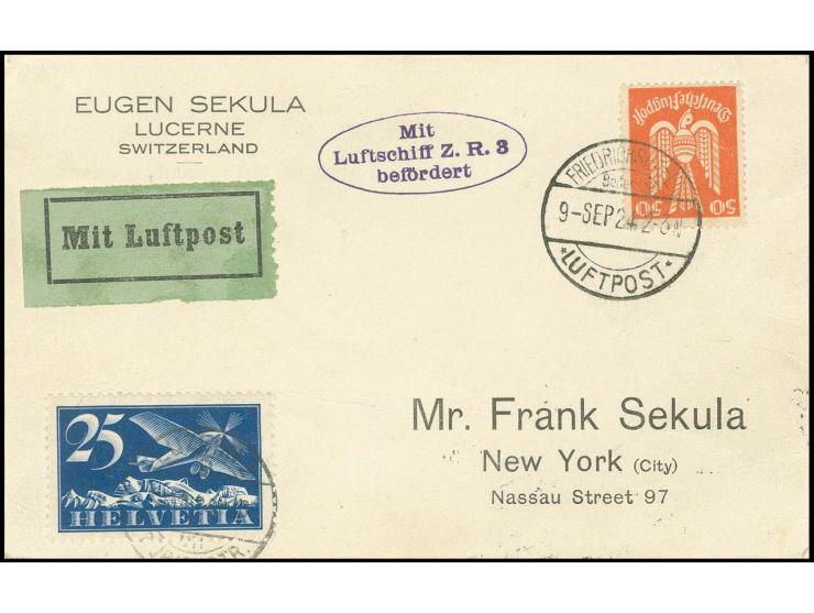 1924, Amerikafahrt, Karte mit DR-Zusatzfrankatur, Kabinett