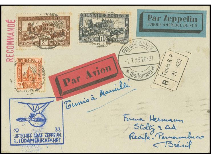 1933, 3. Südamerikafahrt, R-Karte, Frankatur gering zahnstockig