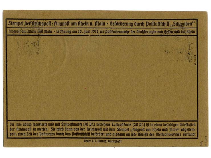 1912, Flugpost am Rhein und Main 10 Pfg. mit Ersttagsstempel "FRANKFURT 10.6.12." sowie 20 Pfg. und 3 Werte 30 Pfg. (2 Werte 