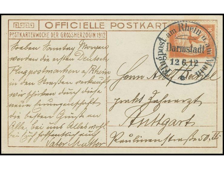10 Pfg. (kleine Mängel), gestempelt "DARMSTADT 12.6.12" auf Bildkarte "Großherzogliche Familie" mit Text bezüglich Markenverk