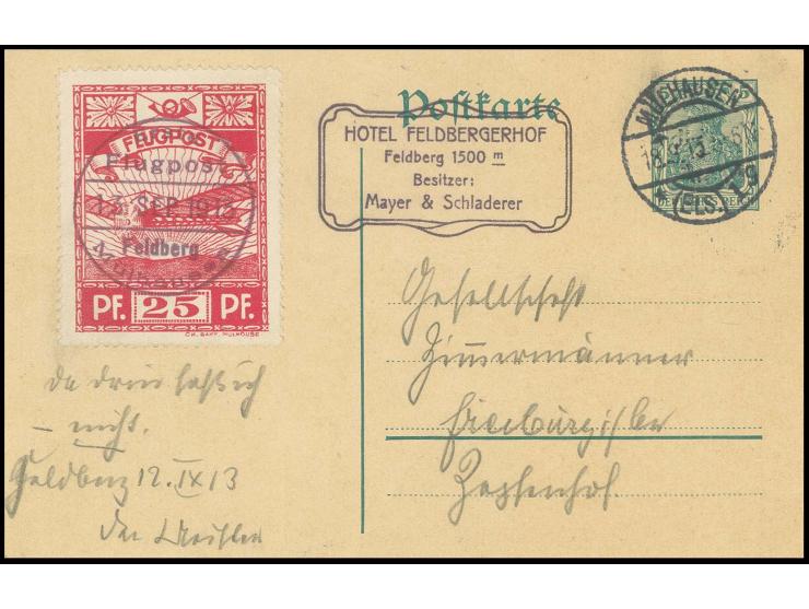25 Pfg. mit violettem Sonderstempel vom 13.9. auf Karte mit Aufgabestempel "MÜLHAUSEN 18.9.13" nach Freiburg, Kabinett (Mi. 9