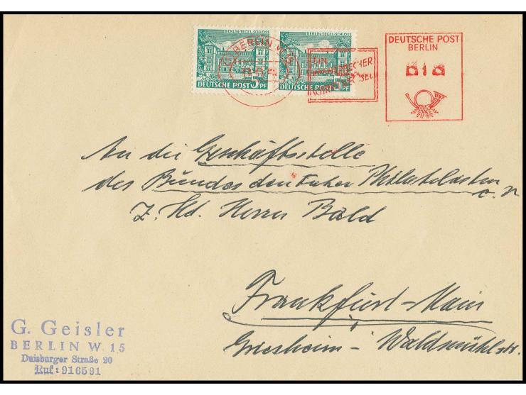 10.11.54., 10 Pfg. Münzfreistempel (sog. "Beamtentod) vom 1. Standort Berlin W 15, stark gestauchter Abschlag in Mischfrankat