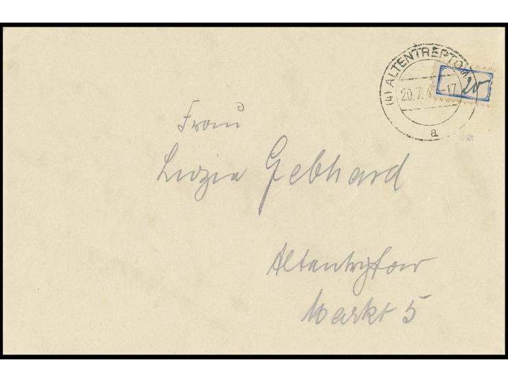 1945, Etiketten-Marke 20 Pfg. auf überfrankiertem Brief im Ortsverkehr aus "ALTENTREPTOW 20.7.45", sign. Sturm (Mi. 1400,-)