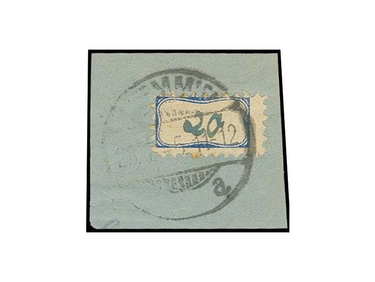 1945, Etiketten-Marke 20 Pfg. im Format 16x8 mm auf Briefstück, in der Zähnung etwas fleckig, sign. Kramp BPP (Mi. 1000,-)