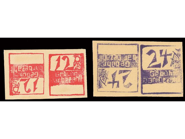 1946, Gebührenzettel 12 und 24 Pfg. jeweils im waagerechten Kehrdruckpaar, ungebraucht ohne Gummi, sign. und Fotoattest Ziere