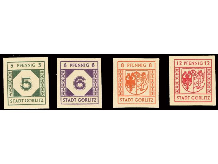 5 -12 Pfg. auf gelbem, gestrichenem Papier, ungezähnt, kpl., postfrisch, unsigniert (Mi. 540,-)
 