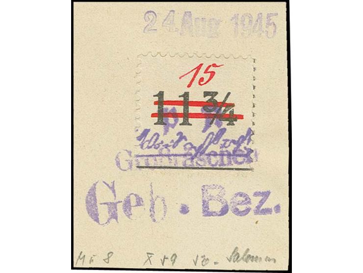 Uhrzeit-Gebührenzettel mit Wertangabe "15" auf Briefstück mit Notstempel Typ b, Fotoattest Kunz BPP