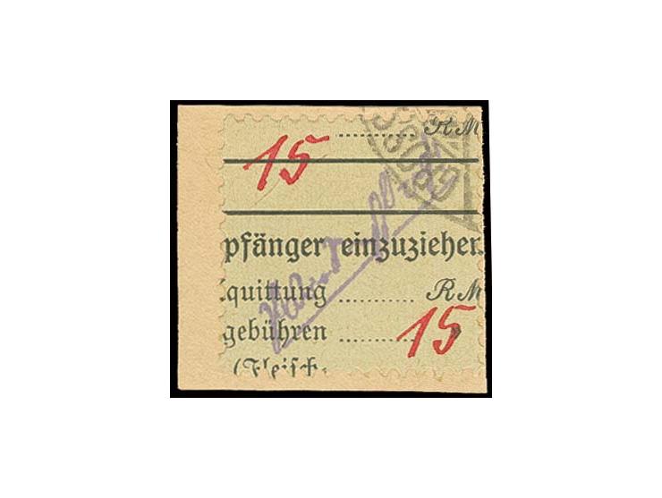 Zollformular 15 Pfg. mit Teilstempel auf Briefstück, sign. Kunz BPP