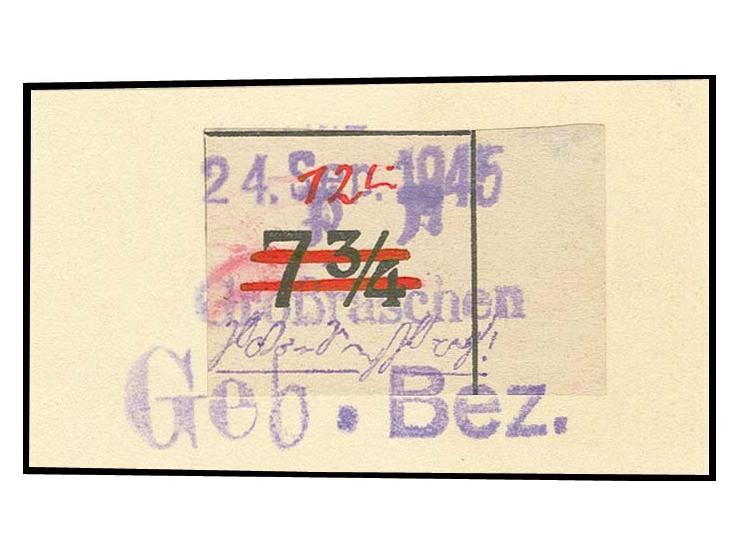 12 Pfg. "Uhrzeit" ungezähnt mit Notstempel-Type b, auf Briefstück, Fotoattest Arenz BPP