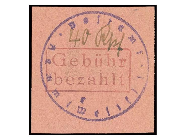 1945, Gebührenzettel 40 Pfg. ungummiert wie verausgabt, u.a. signiert Zierer BPP (Mi. 600,-)