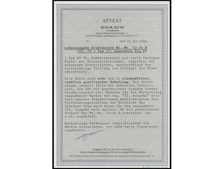 3-60 Pfg. geschnitten komplett, postfrisch, Fotoattest Kunz BPP (Mi. 900,-) ex Dr. Rueger