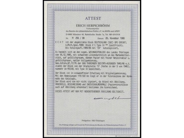 Weihnachts-Block auf grauem Papier, Type IV, postfrisch, vorderseitig oben links gering unfrisch, Fotoattest Herpichböhm BPP 