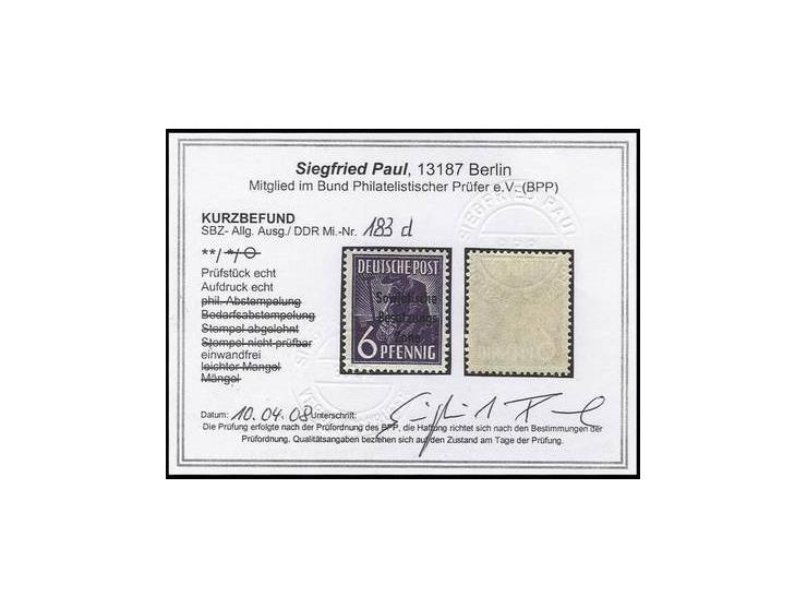 6 Pfg. dunkelgrauviolett, sehr seltene Farbe, postfrisch, Kurzbefund Paul BPP