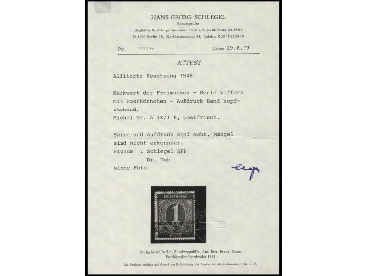 1 M. mit kopfstehendem Aufdruck, postfrisch, u.a. sign. Schlegel BPP mit Fotoattest (Mi. 1.600,-)