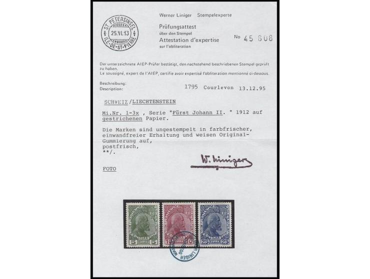 1912/16, gestrichenes Papier: 5-25 H. kpl., postfrisch, Pracht, Fotoattest Liniger (Mi. 800,-)
