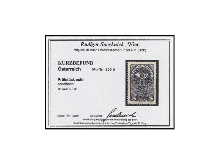 1919/20, Freimarke Posthorn 3 H. schwarzgrau, postfrisch, tadellos, Kurzbefund Soecknick (Mi. 420,-)