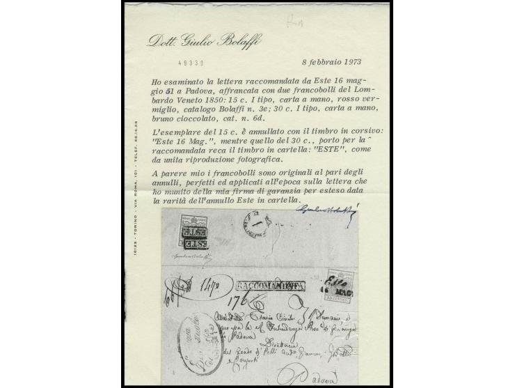 STEMPEL: "ESTE", Ra. ohne Datum, 2mal sauber abgeschlagen auf 1850, Handpapier 30 Centesimi braun, voll- bis breitrandig rück