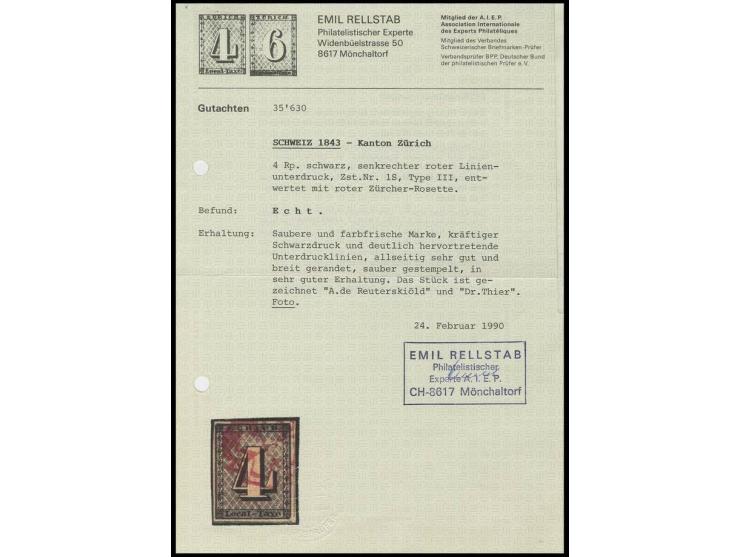 4 Rp. schwarz, Type III, sehr schön farbfrisch mit gut sichtbarem Unterdruck, voll- bis überrandig mit sauber aufgesetzter ro