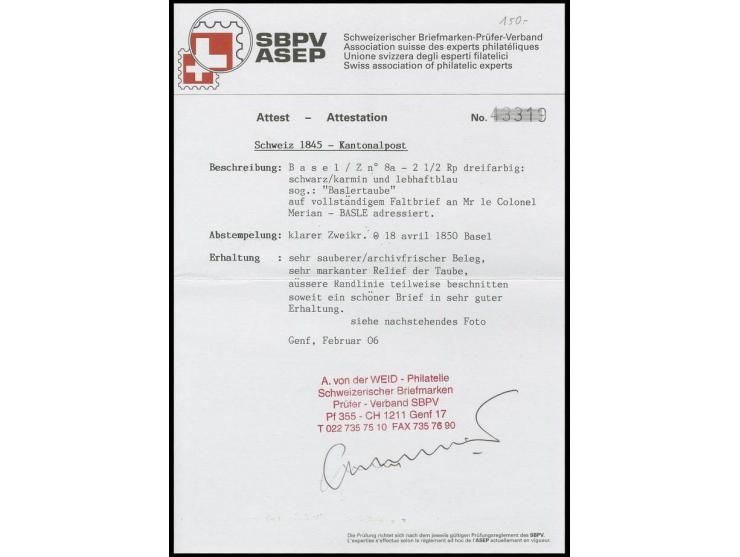 2½ Rp. schwarz/blau/karmin, sehr schön farbfrisch und hervorragend geprägt, in der äußeren Randlinie teils berührt, rechts br