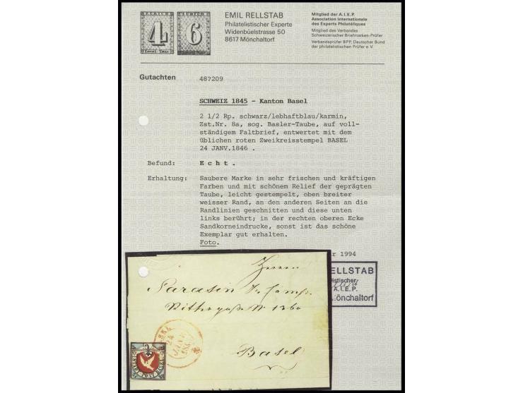 2 ½ Rp. in lebhaftblauer Nuance und schönem Relief, oben breiter weißer Rand, an den anderen Seiten an den Randlinien geschni