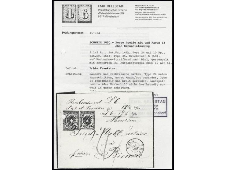 Poste locale mit Kreuzeinfassung: 2 ½ Rp. schwarz/rot, Type 24, unten angeschnitten, sonst knapp/gut gerandet in Mischfrankat