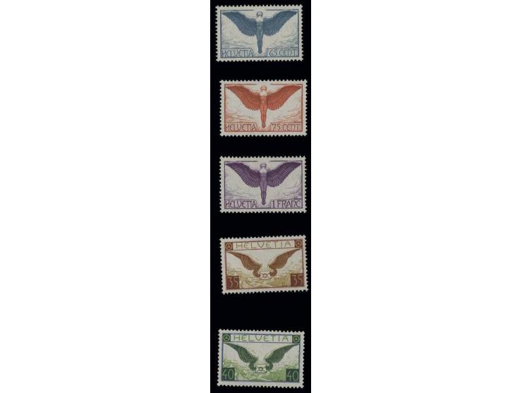 1924, Flugpost Ikarus 65 C.-1 Fr. sowie 1929, 35 und 40 C., alle gewöhnliches Papier, postfrisch, Kabinett (Mi. 410,-)